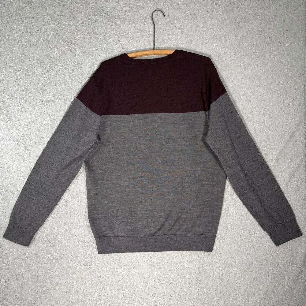 Banana Republic Mens Size XL Merino Wool Long Sleeve‎ V Neck Sweater Grey Preppy